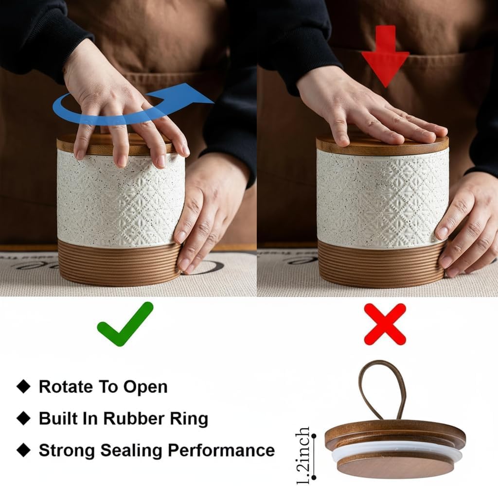 Ceramic Jar with Lid, Airtight Coffee Container, Kitchen Food Storage Jar for Coffee Bean Spice Sugar Cookie, Stackable Decorative Jars for Housewarming Gift, Coffee Bar Decor, Black 28 fl.oz