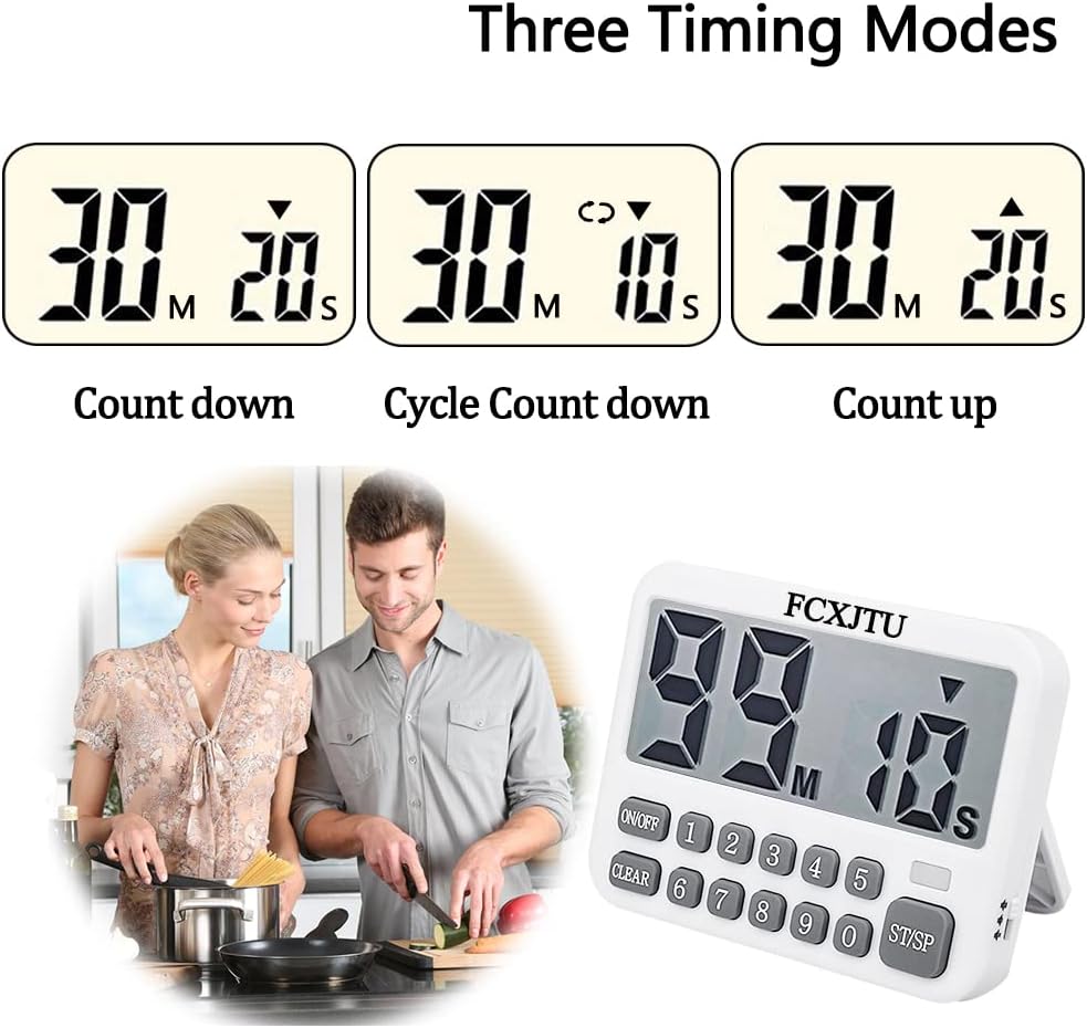 FCXJTU Digital Kitchen Timer, Large Display Countdown/Up Timer with Digits Directly Input, Fast Setting, Loud Alarm, ON/Off, Magnetic Back Stand for Cooking, Baking, Study