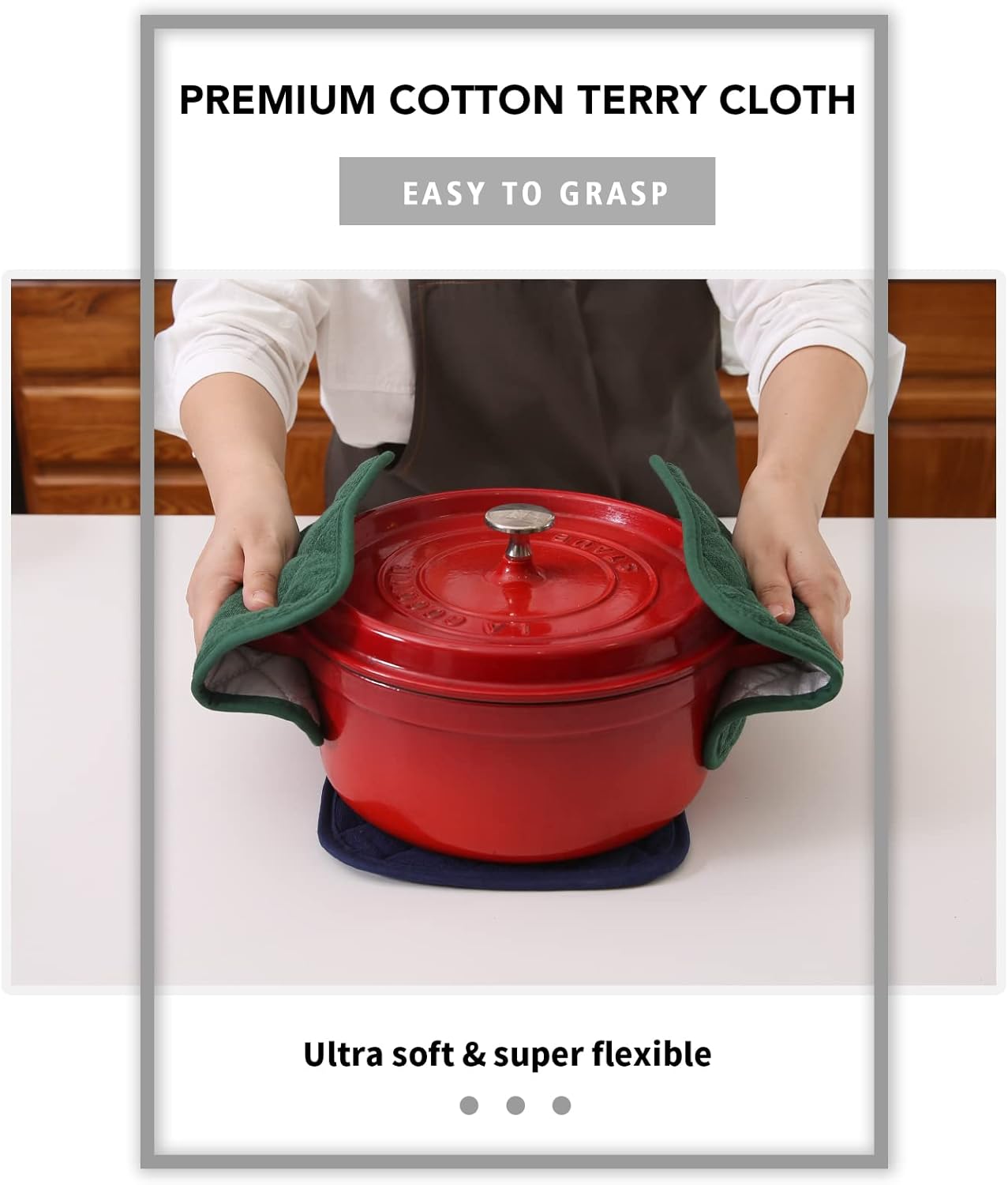 Joyhalo 4 Pack Pot Holders for Kitchen,Cotton Oven Holder with Great Heat Resistance,Non Slip Hot Pads for Kitchen Clearance,Dark Green