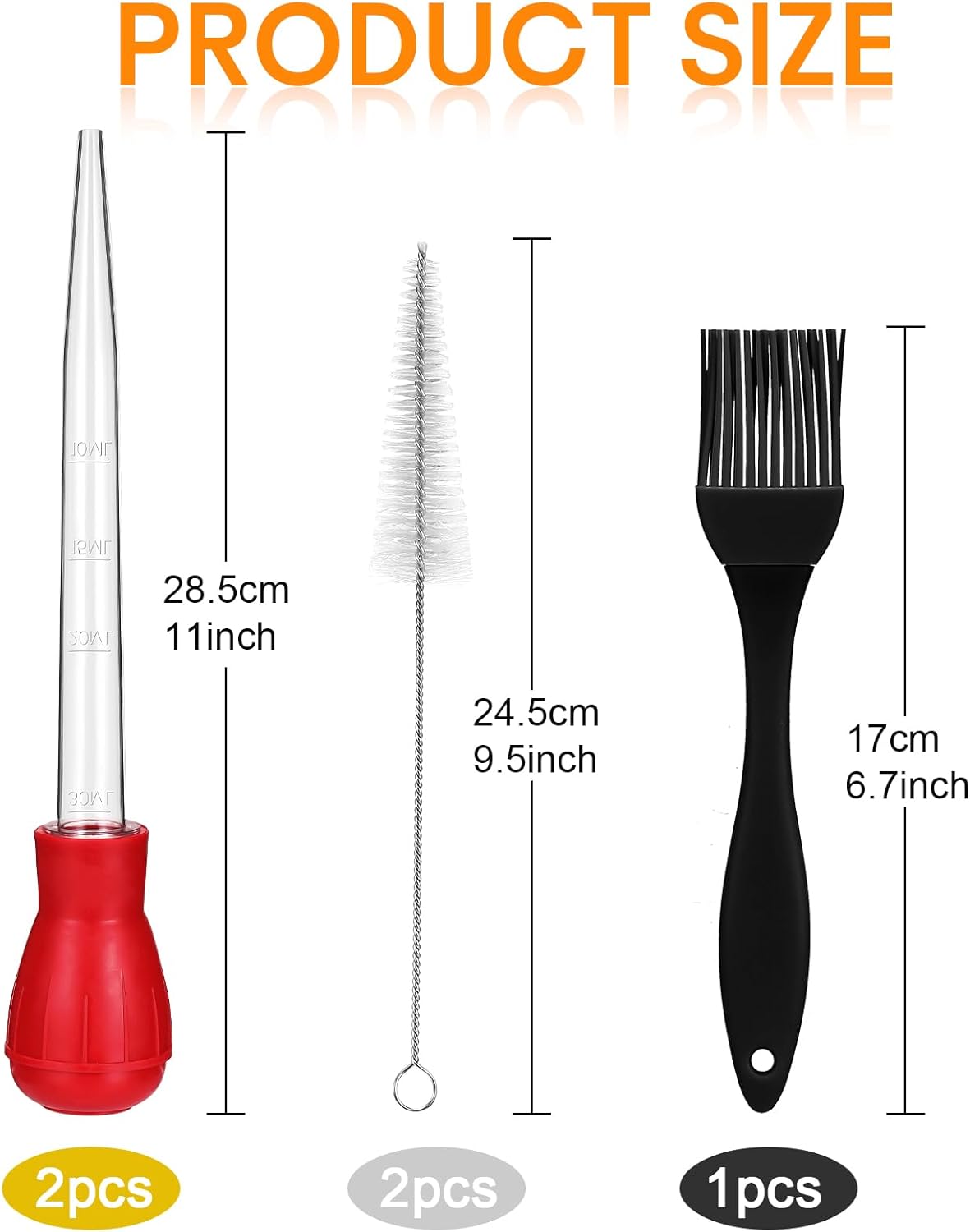 Boao 5 Pieces Nylon Heat-Resistant Turkey Baster Cooking Set Includes Meat Baster, 1 Silicone Basting Brush and 2 Cleaning Brush for BBQ Grill Baking Kitchen Cooking Thanksgiving(Black, Red)