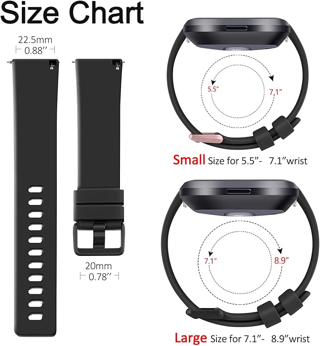 3 Pack Sport Bands Compatible with Fitbit Versa Bands, Classic Soft Sport Replacement Wristbands for Fitbit Versa 2 Smart Watch Women Men