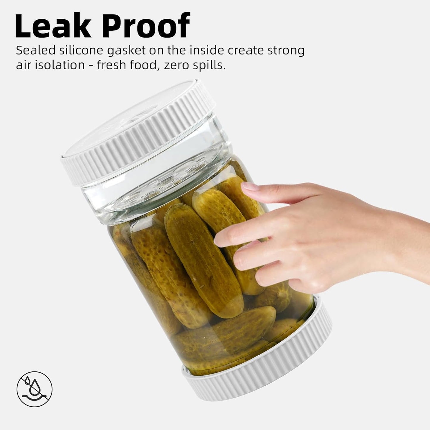 Pickle Jar with Strainer Flip Glass 40oz BPA-Free Airtight Pickles Juice Separator for Olive Jalapeno, Food Storage Containers with Lids for Pickles Lover, Grey