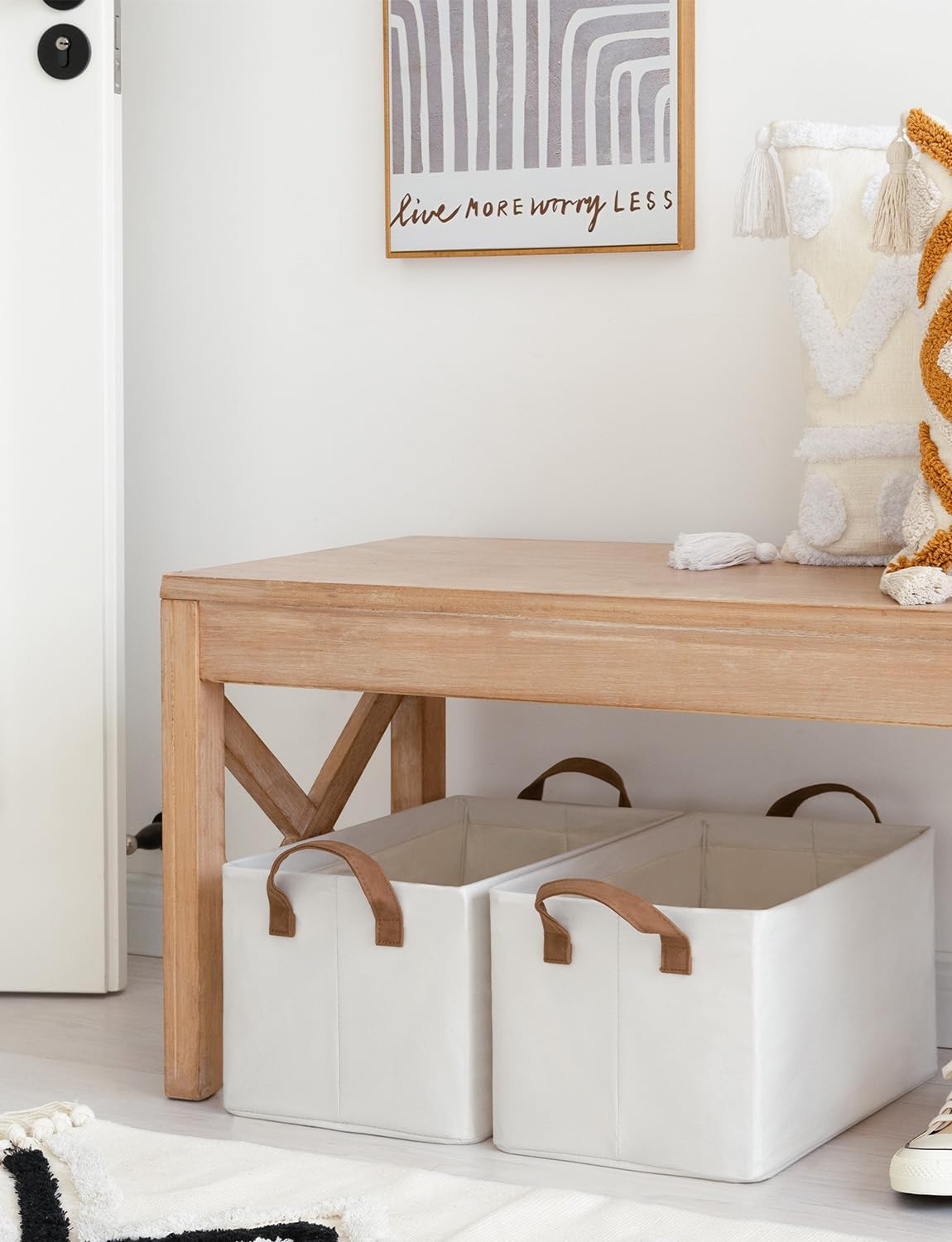 StorageWorks Storage Bins, Fabric Storage Bins for Shelves, Storage Baskets with Metal Frame, Closet Baskets and Bins with Handles, Beige, 2-Pack