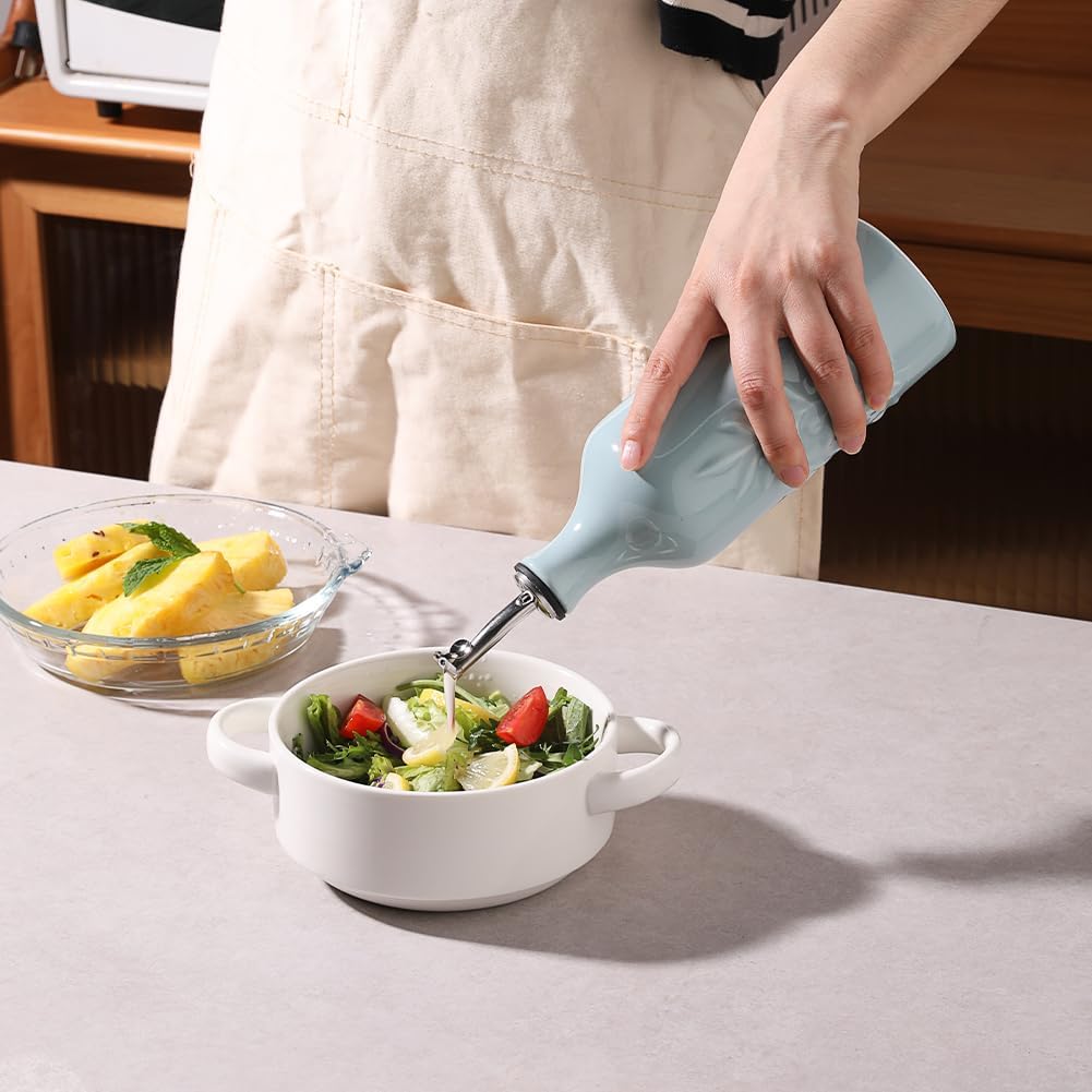 Sweejar Ceramic Olive Oil Dispenser Bottle, 20 Oz Relief Opaque Oil Cruet Protects Oil To Reduce Oxidation, Suitable for Storage Oil, Vinegar, Soy Sauce, Coffee Syrup, Liquids, Set of 1 (Light Blue)