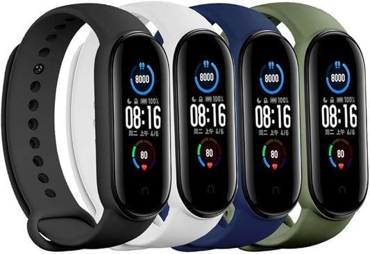 LeongLzt(4/5/8 PACK) Xiaomi Mi 5/6/7 Strap/Amazfit Band 5/6 Replacement Bands for Mi Band 5/6/7 SmartWatch Bands & Amazfit Band 5/6, Skin-Friendly Soft & Flexible Silicone Straps for Male and Female