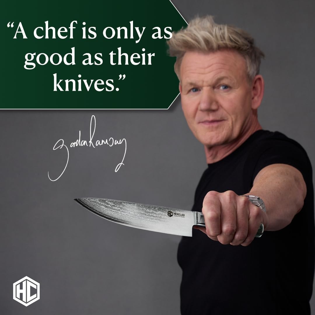 HexClad Honing Rod, 9 -Inch Japanese Damascus Stainless Steel Rod, Pakkawood Handle