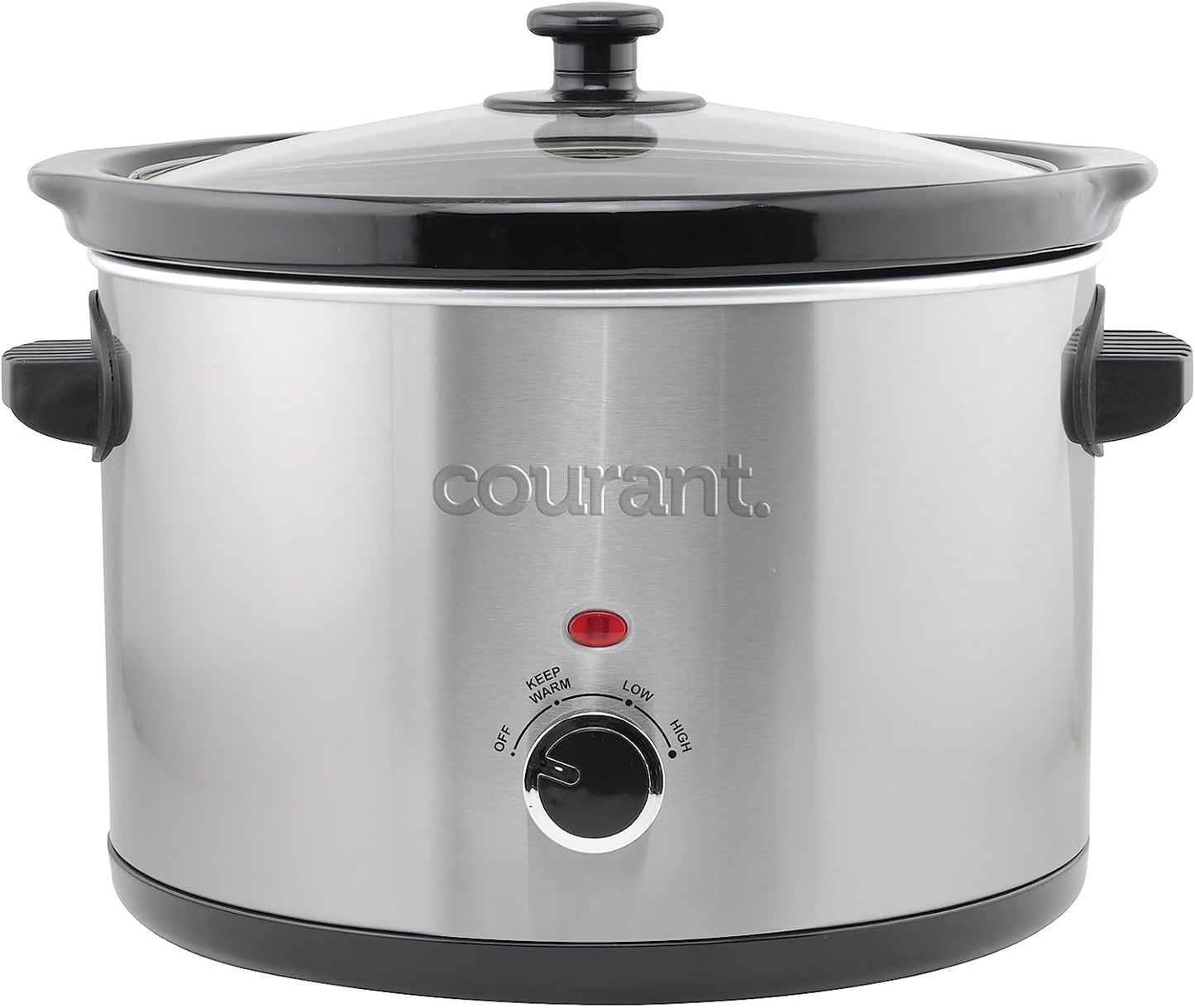Courant Slow Cooker 5.5 Quart Crock, with Easy Cooking Options, Dishwasher Safe Pot and Glass Lid, Stainless Steel