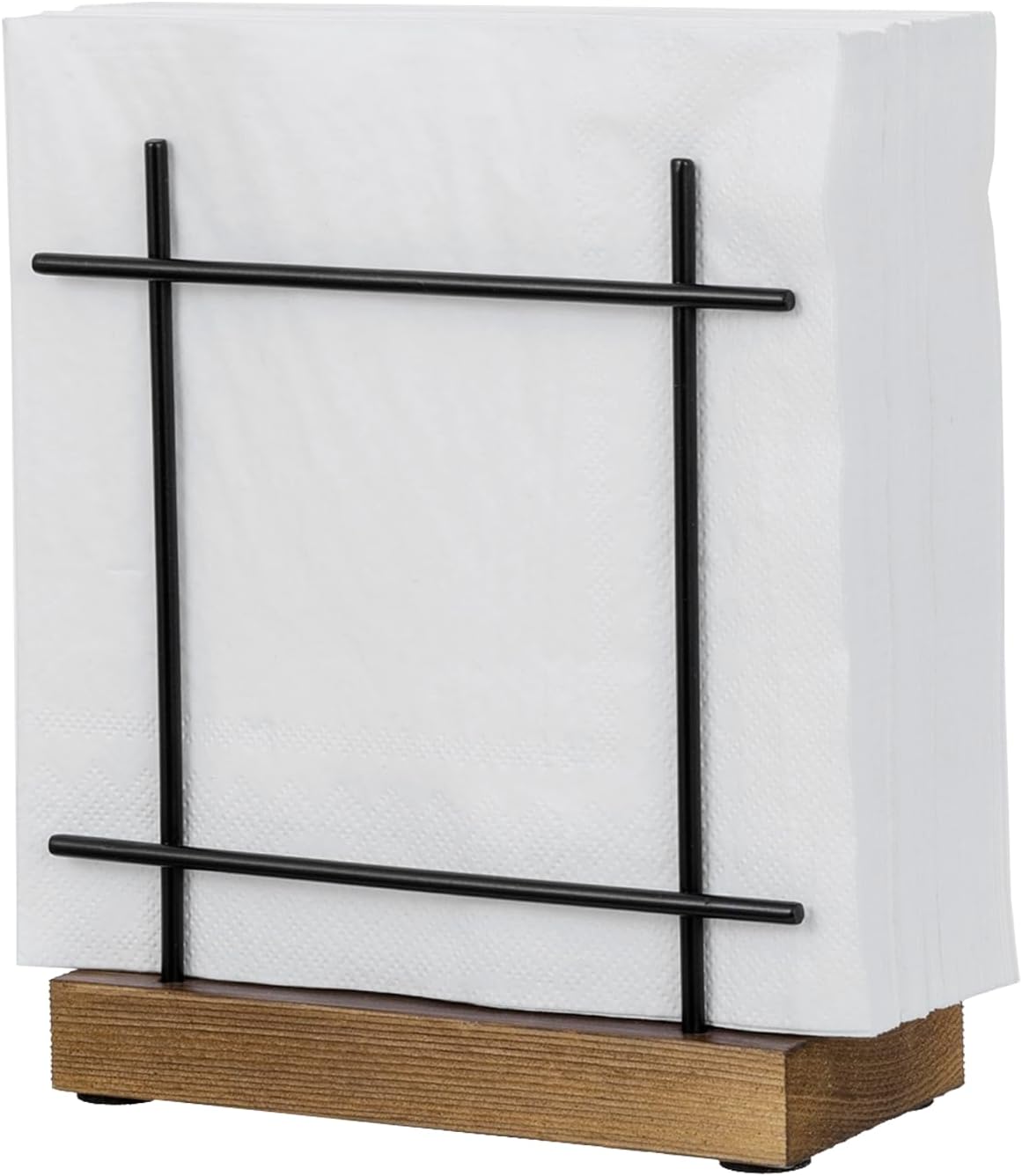 MyGift Napkin Holder for Table, Matte Black Metal Napkin Dispenser for Kitchen Dining with Rustic Burnt Brown Wood Base, Decorative Holders for Paper Mail Bills Home Decor