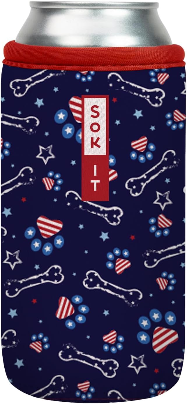 Sok It CanSok Sleeve for Beer & Soda Insulated Neoprene Cover (Patriotic Paws, 16oz Can Sleeve)