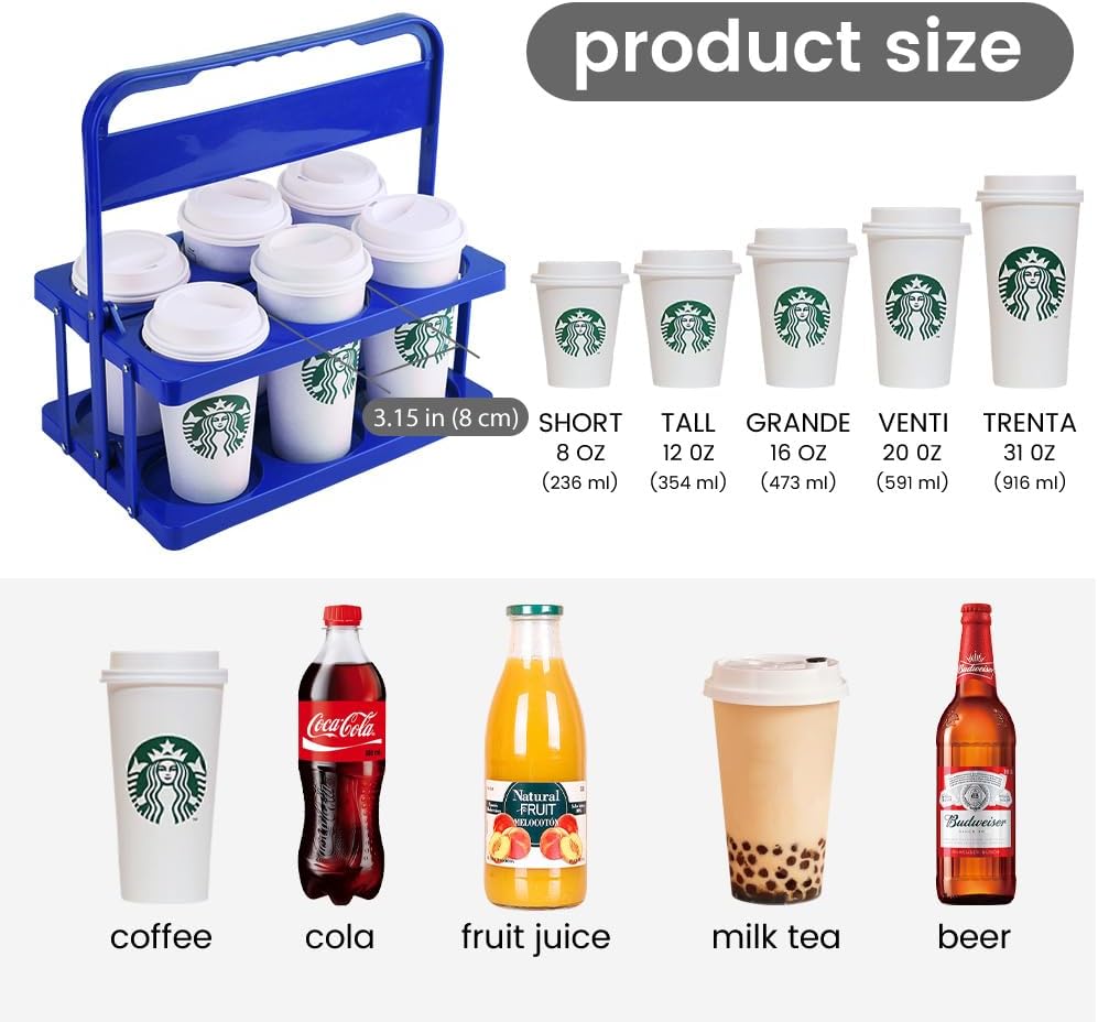 Reusable Drink Carrier with Handle for Doordash, Eats, Grubhub, Portable Cup/Coffee Holder Accessories for Delivery, Foldable Drinks Caddy with Tray, Car Durable Plastic Festive Bottle, Vacation