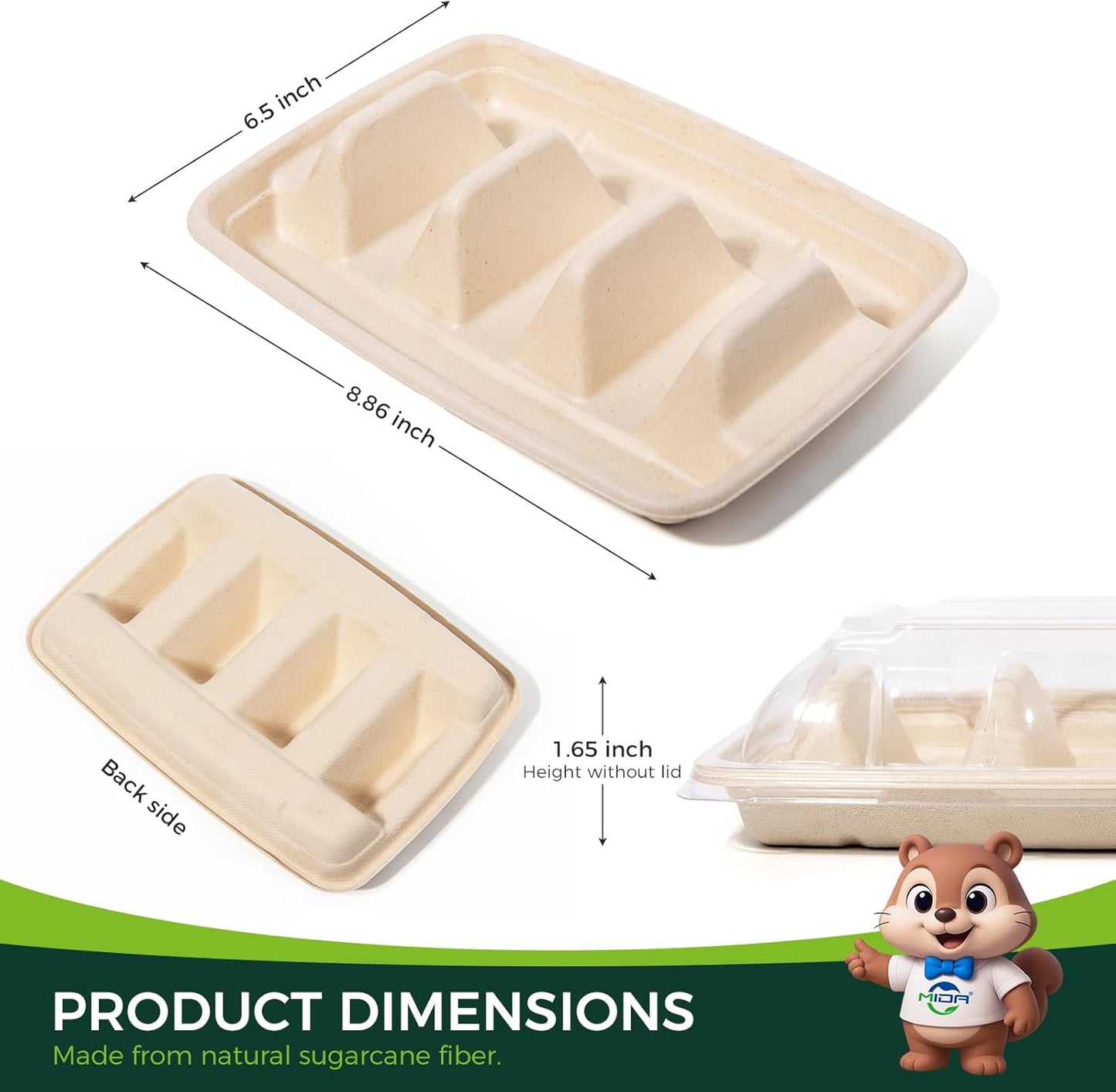 50-Pack 100% Compostable Biodegradable Paper Taco Holders, Eco-Friendly Disposable Paper Taco Tray for Taco Tuesday, Lazy Susan Taco Bar (50-Pack with lids)