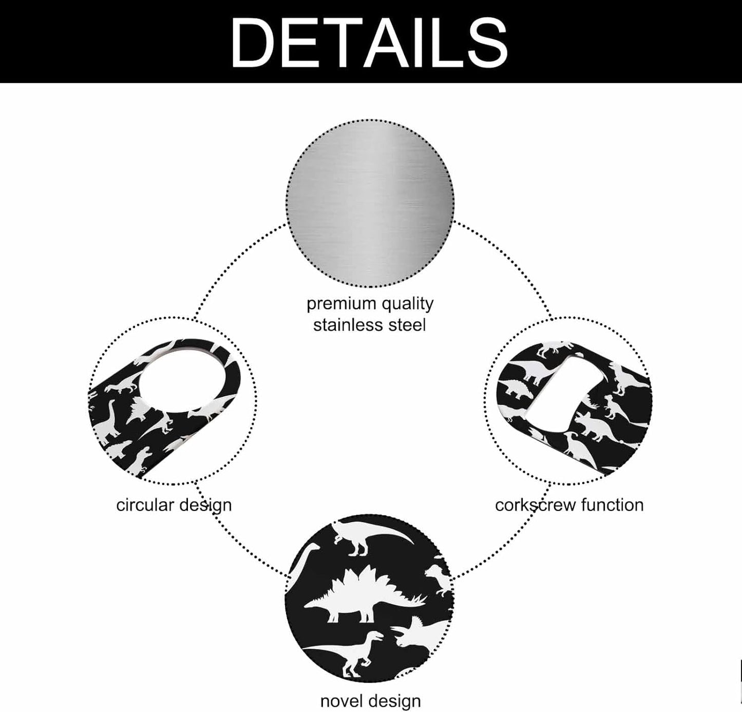 Dinosaurs Stainless Steel Bottle Opener Black Dinosaur Silhouette Triceratops Shadow Raptor Tyrannosaurus Flat Beer Bottle Opener Keychain for Home Kitchen Bar Restaurant Party Birthday Gift