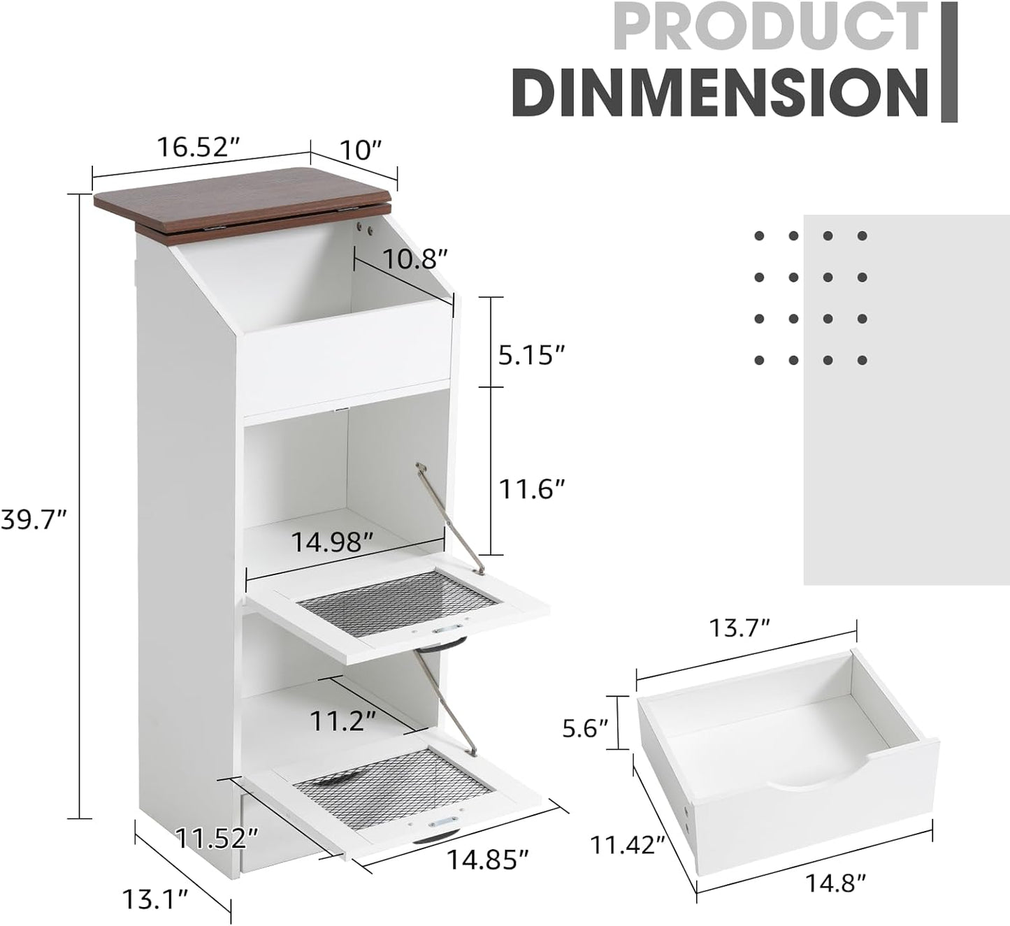 Patiorama Wood Potato and Onion Storage Bin Box with Lid, 4-Tier Farmhouse Wooden Bread Box Cabinet with 2 Mesh Doors & Rolling Drawer, Large Vegetable Storage Bin Organizer for Kitchen Pantry White