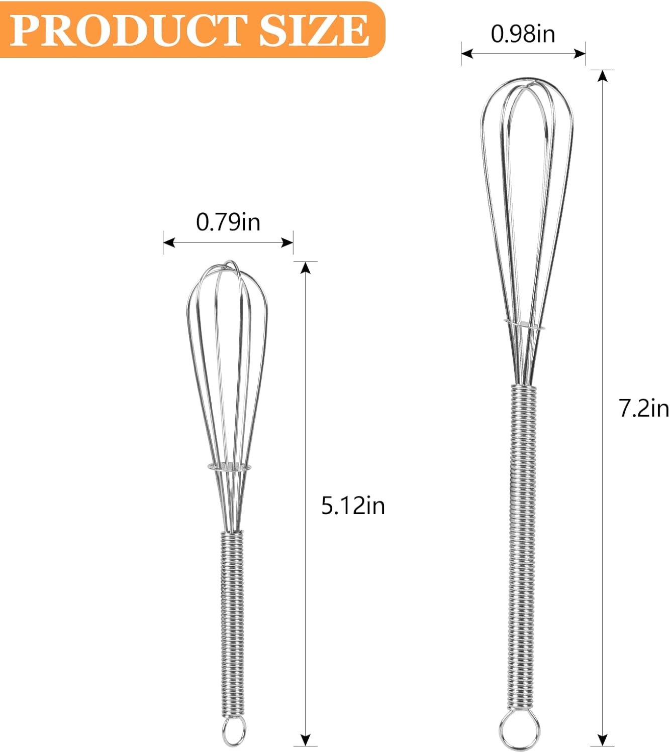 NileHome Mini Whisks Stainless Steel Whisk Set 5" 7" Kitchen Small Wisk Balloon Wire Tiny Whisks for Cooking, Whisking, Blending, Beating, Stirring 2Pack