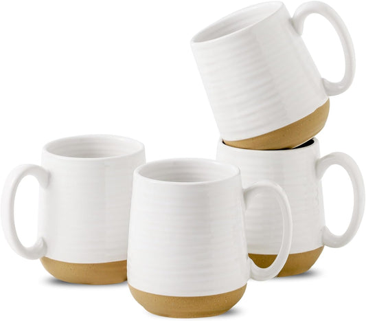 Hasense Coffee Mugs Set of 4, 15 oz Ceramic Coffee Cups with Comfortable Handle, Large Tea Cups for Coffee, Soup, Latte, Mug Set Gift for Wedding, Microwave and Dishwasher Safe, White