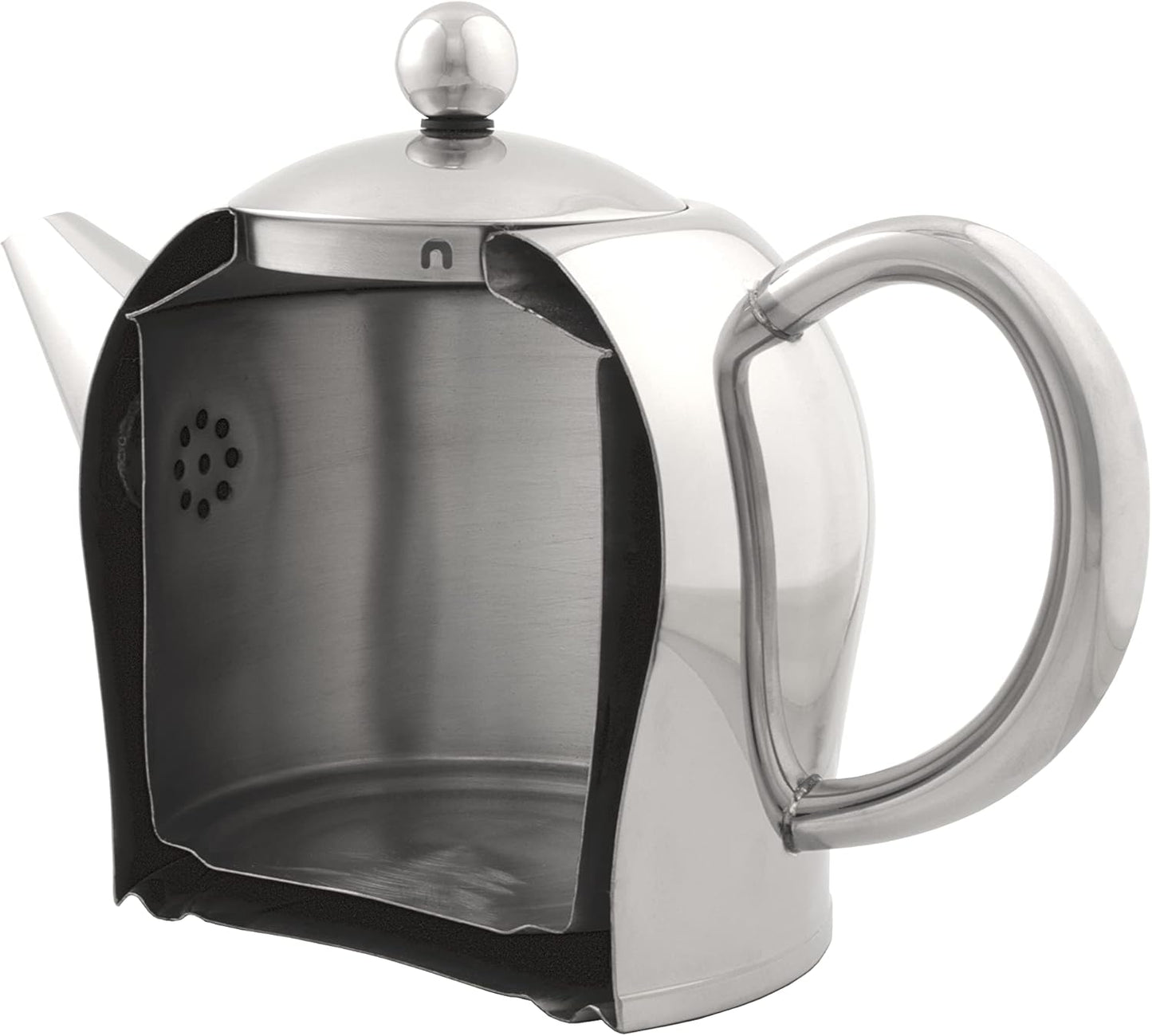 Santhee Double Walled Teapot, 1.0-Liter Stainless Steel Glossy Finish with Glossy Accents
