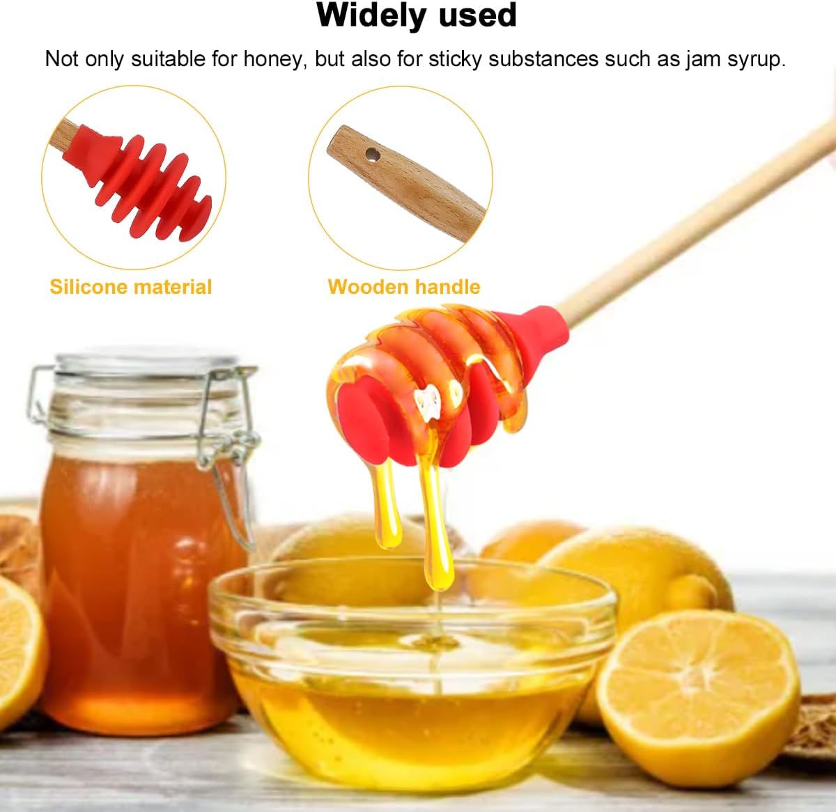 3 Pcs Silicone Honey Dipper Sticks - Spiral Design Non-Drip Honey Spoon with Jar Stirring Rod, Food-Grade BPA Free Dispenser for Syrup, Jam & Beverages