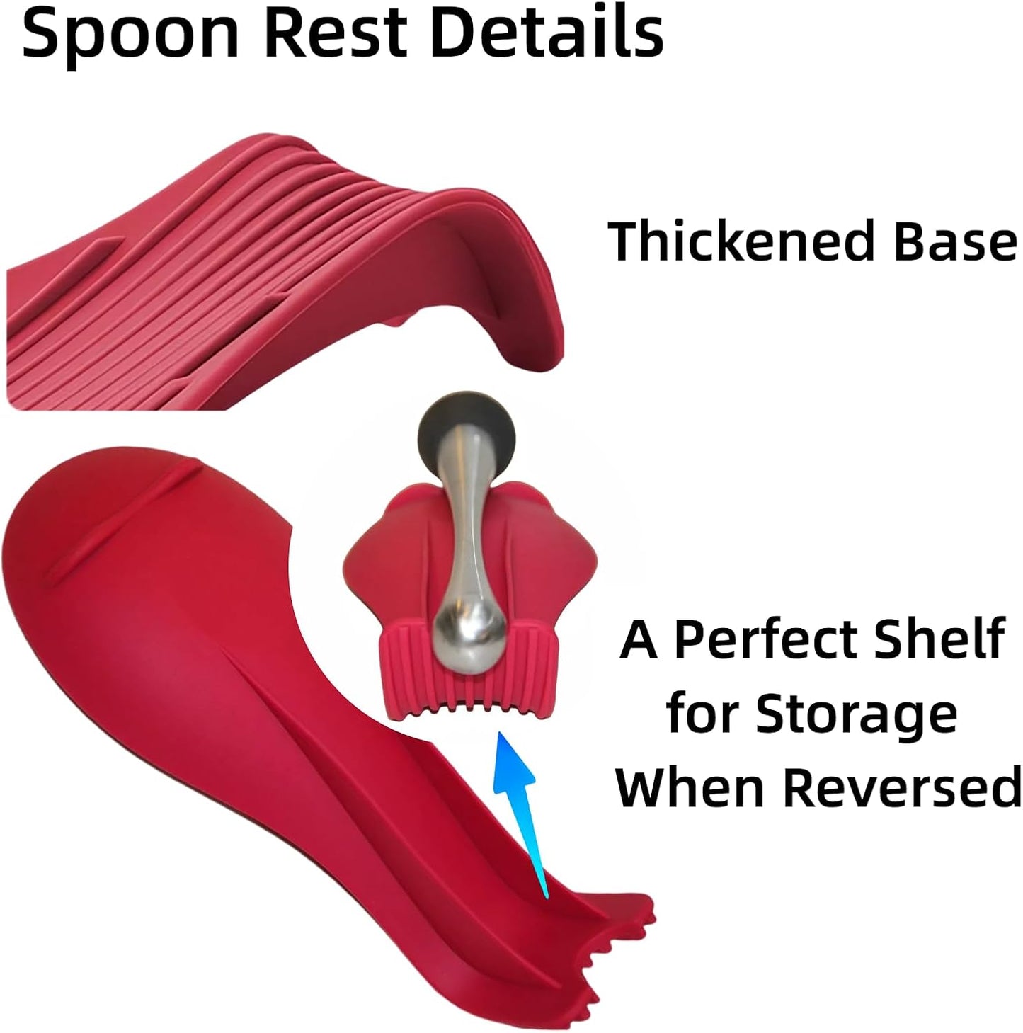 Silicone "Deck Chair" Large Heat-resistant Spoon Rest for Stove Top/Countertop, Reusable Kitchen Cooking Utensil Holder for Spatulas, Ladles, etc., Dishwasher Safe, 9.1 * 4.2 * 1.6in (Red)
