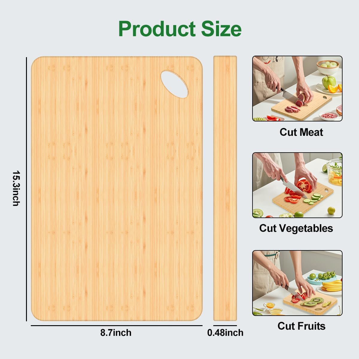 Wood Cutting Boards for Kitchen, 1 Pcs Chopping Board for Meat Vegetables Fruits- Small Bamboo Cutting Boards/Cheese Board/Serving Tray