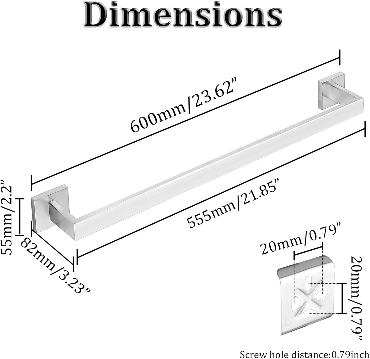 Alise Brushed Nickel Towel Bars,23.62 Inch Towel Holder Towel Racks for Bathroom and Lavatory,SUS304 Stainless Steel Hand Towel Hanger Rail Wall Mount,Useable Length 21.85 Inch Towel Bar, GYT060-LS
