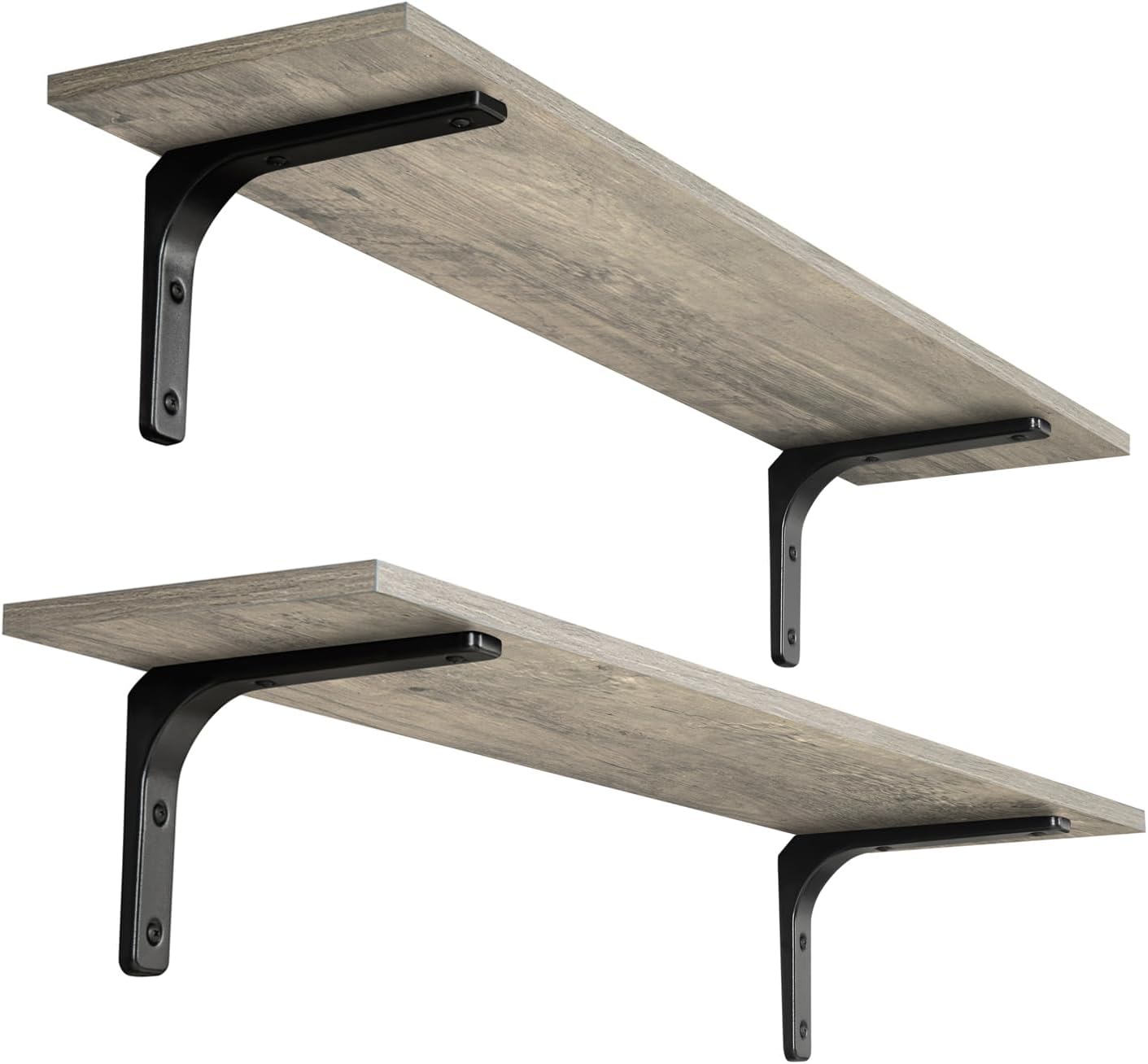 DINZI LVJ Long Wall Shelves, 31.5 Inch Wall Mounted Shelves Set of 2, Easy-to-Install, Wall Storage Ledges with Sturdy Metal Brackets for Living Room, Bathroom, Bedroom, Kitchen, Gray Wash