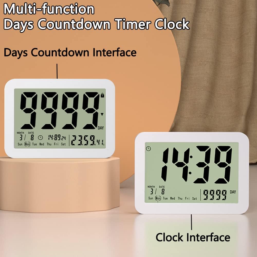 Digital Countdown Days Timer Clock- 9999 Days Count Down Timer with Stand Strong Magnetic Back for Retirement Wedding Vacation Birthday Exam Lab Kitchen Cooking