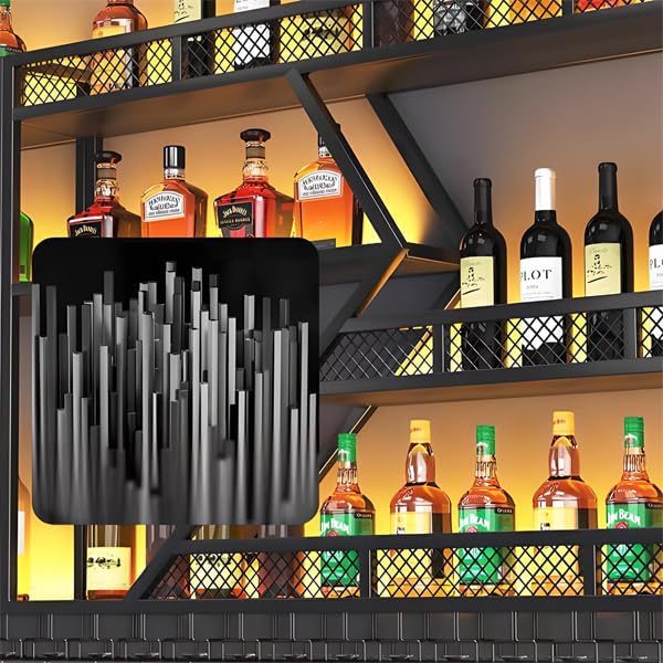 94.48in Metal Wine Rack Wall Mounted, Modern Wine Storage Rack Wall Mounted with Wine Glass Holder, Liquor Shelf, Bar Shelves for Liquor Bottles (4 Tiers Black, 94.48 * 7.87 * 33.85INCH)