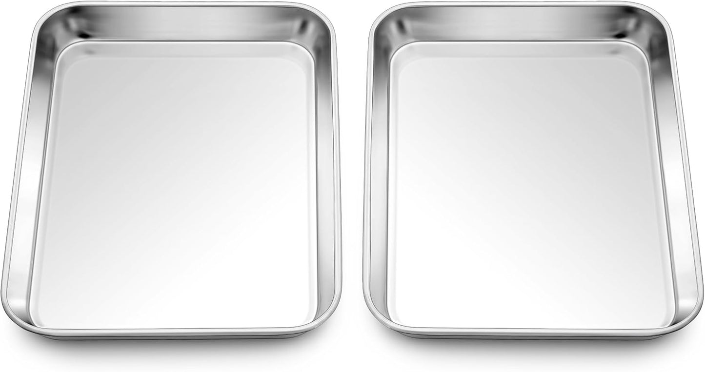 Homikit 2 Pack Baking Sheet, 9 x 7 Inches Stainless Steel Cookie Tray Set for Cooking Toasting, Mini Metal Cookie Toaster Oven Baking Pan Non Stick, Rustproof & Mirror Finish, Dishwasher Safe