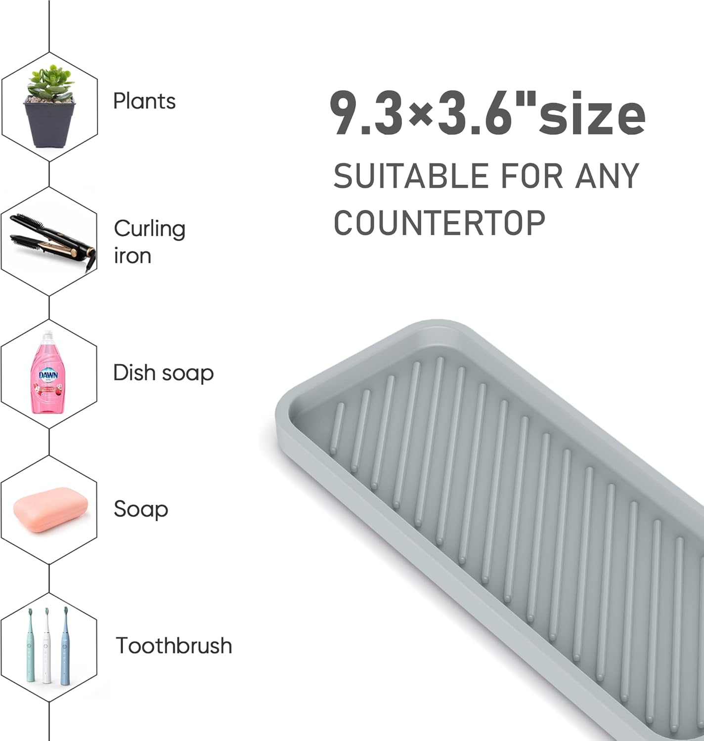 EG-SIPRO Silicone Sponge Holder, Kitchen Sink Organizer Tray, Sponge Caddy for Bathroom Counter, Dish Soap Holder, Scrubber, Soap Dispenser, Scouring Pad