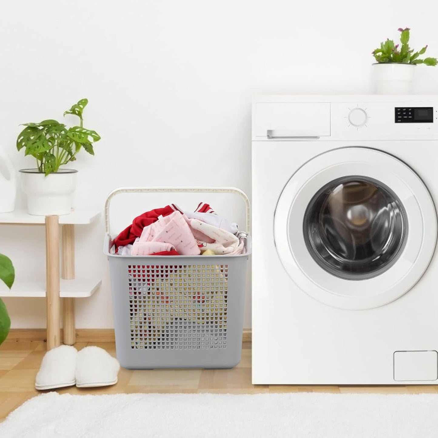 4-Pack 35 L Plastic Laundry Hamper, Large Storage Basket with Handle, Gray