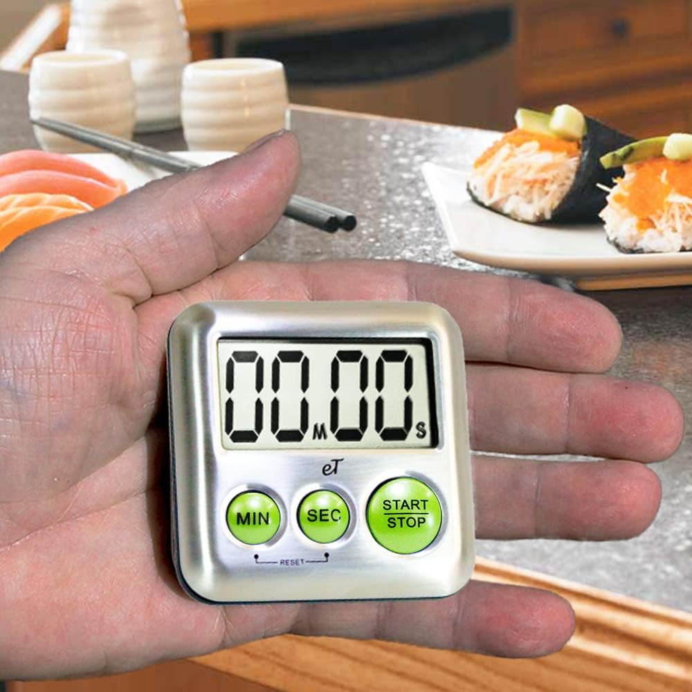 Elegant Digital Kitchen Timer Stainless Steel - Lime - Strong Magnetic Back - Kickstand - Loud Alarm - Large Display - Auto Memory - Auto Shut-Off - Model eT-25 (Lime 6-Pack) by eTradewinds