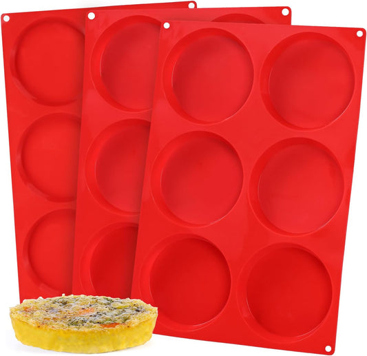 Jumbo Muffin Top Pan, 4 Inch Extra Large Egg Baking Pan for Oven Silicone Molds for Breakfast Sandwiches, English muffins, Whoopie Pies, Corn Bread, Egg bites, 2 Pack Red