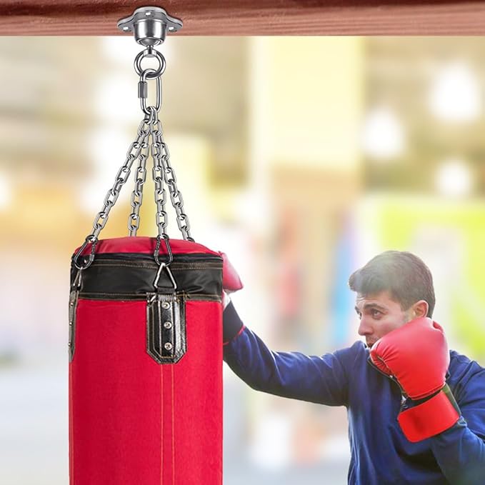 SELEWARE Punching Bag Hanger, Stainless Steel Heavy Bag Hanger with Carabiner, Heavy Duty 360° Rotation Wall Ceiling Mount Hook for Boxing Bags, Hammocks, Gym Swings, Yoga Swings, 1000LB Capacity