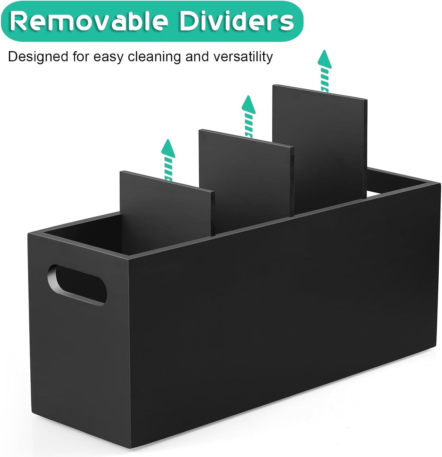 ALELION Large Utensil Holder with Removable Divider - 4 Compartment Wooden Utensil Caddy Organizer for Kitchen Counter - Black Cooking Utensil Crock for Countertop