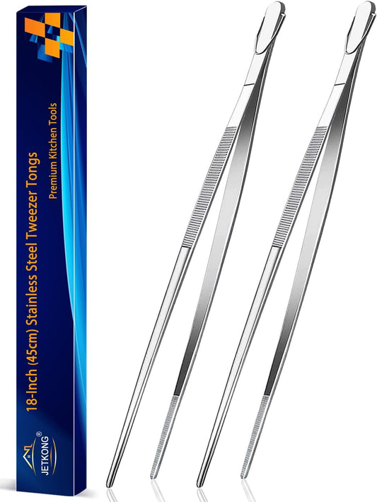 JETKONG 18 Inch (45cm) Extra Long Barbecue Tongs, Heavy Duty Giant Tweezer Tongs for Grilling and BBQ, Set of 2 (Point Tips)