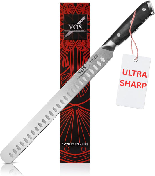 Vos 12" Carving Knife & Brisket Slicer – German Steel Meat Cutter with Ergonomic Handle – Precision Blade for Turkey, Bread, Cheese & BBQ – Elegant Gift Box Included – Kitchen Essential