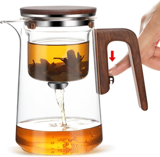 Enchanti Tea Pot - 800 ml/27.1 oz Magic Witchcraft Enchanted Glass Teapot with Strainer, Wooden Handle, Magnetic Water Separation Design, for Loose Leaf, Flower & Herbal Teas