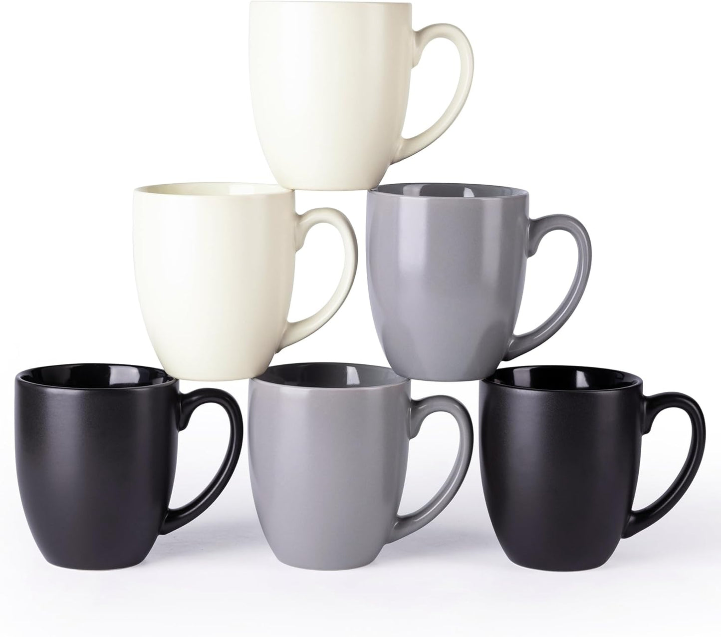 AmorArc 16oz Coffee Mugs Set of 6, Large Ceramic Coffee Mugs for Man, Woman, Dad, Mom, Modern Coffee Mugs Set with handle for Tea/Latte/Cappuccino/Cocoa. Dishwasher&Microwave Safe, Multi-Color