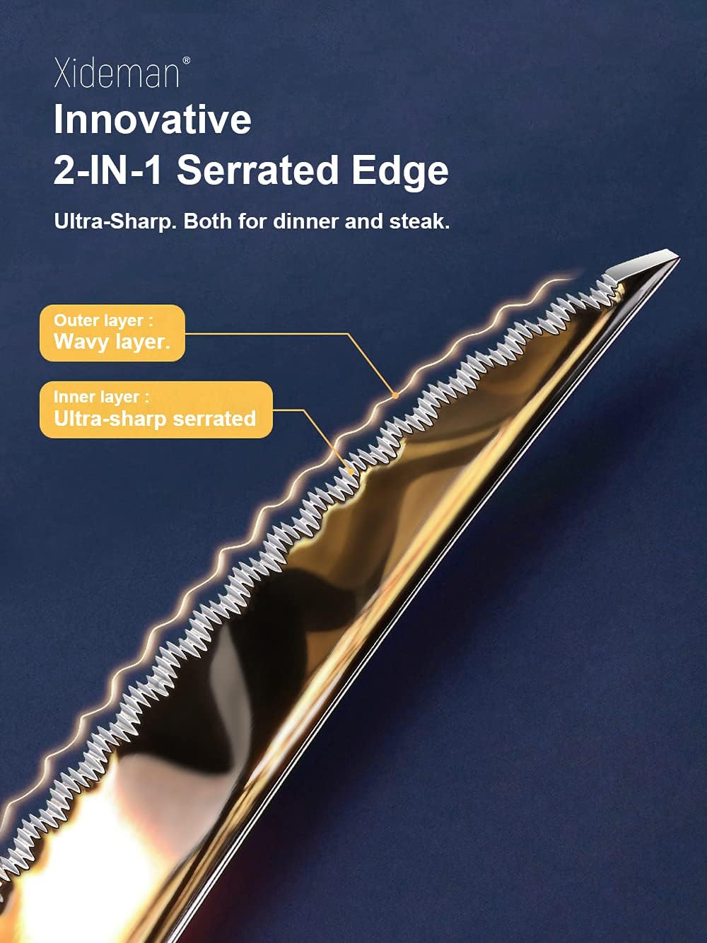 16-Piece Modern Black Hammered Silverware Set with Ultra Sharp 2-IN-1 Serrated Knives, 18/10 Stainless Steel Flatware Set, Titanium Plated Cutlery Set Service for 4, Dishwasher Safe