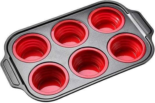 Silicone Muffin Pan with Metal Frame, Egg Bite Maker Silicone Molds for Baking, Cupcake Pans 12 Regular Size, Muffin Tins Easy to Pop Nonstick Non Toxic Bakeware for Oven (Red-6)