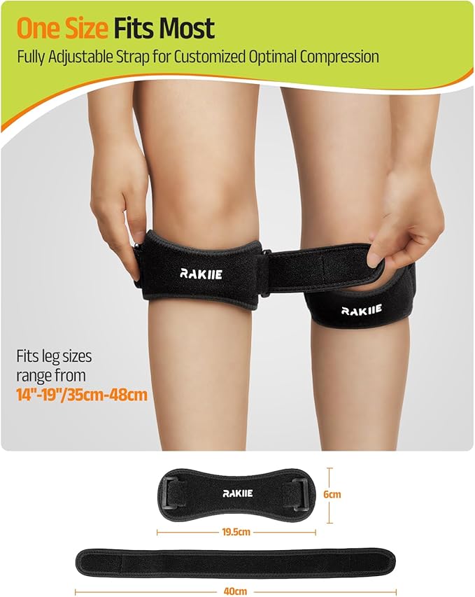 Knee Strap, Silicone Knee Brace for Precise Compression, Non-Slip Patella Tendon Support Strap, Patella Knee Strap for Men Women, Knee Support Band for Running, Weightlifting, Basketball (2 Pack, Black)