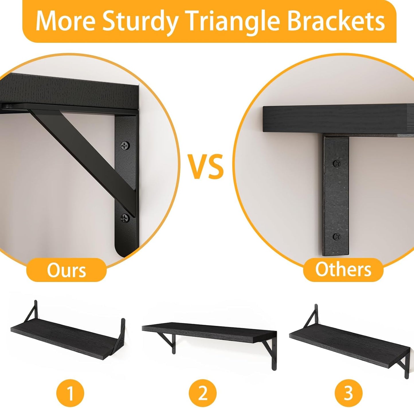 YGEOMER 16.5 Inch Floating Shelves for Wall, Farmhouse Wall Shelves for Bedroom, Bathroom Storage, Living Room and Kitchen Decor (Set of 6 Black)