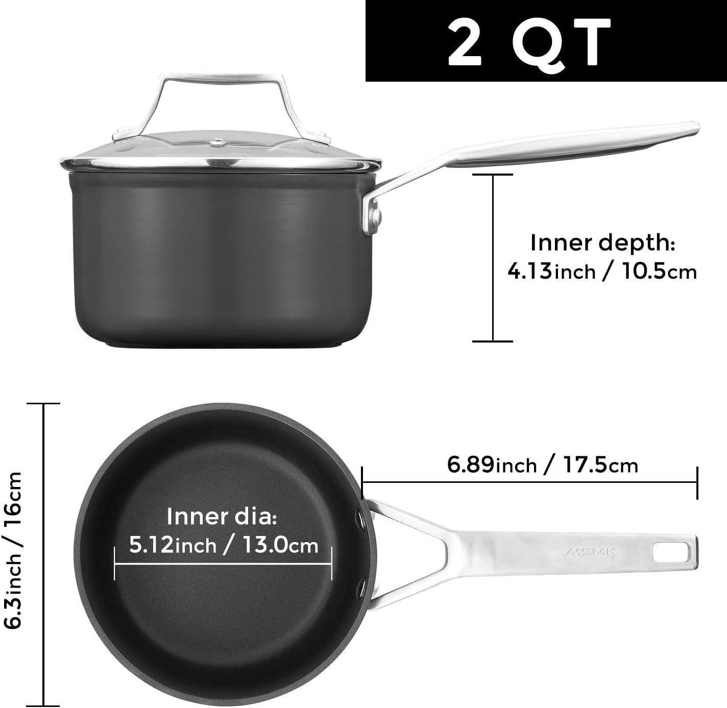 MSMK 2 Quart Saucepan with Lid, Burnt also Nonstick, PFOA Free Non-Toxic, Oven Safe to 700 ℉，Scratch-resistant, Induction Cooking Pot, for Induction, Ceramic and Gas Cooktops