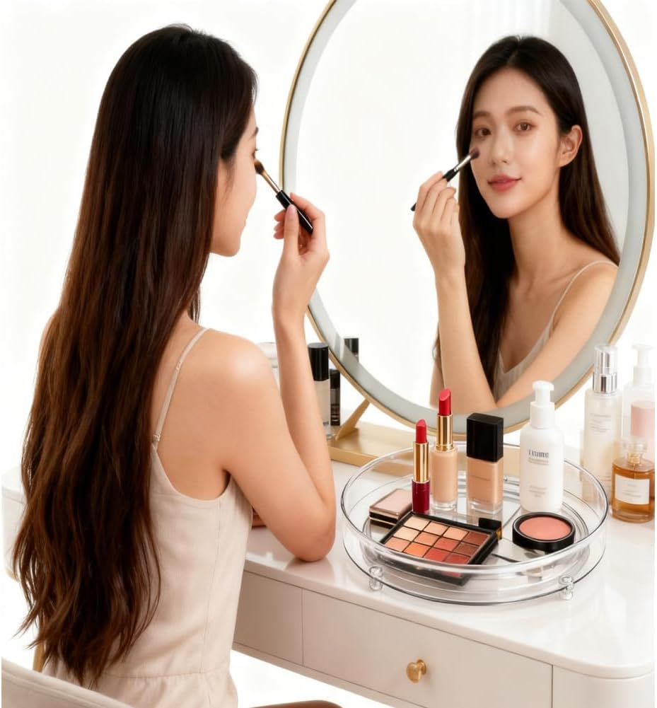 2 Pack Clear Lazy Susan Turntable Organizer, 9.25Inch 360 Rotating Makeup Organizer for Vanity, Desktop Cosmetics Display Cabinet and Perfume Organizer for Small Spaces in Kitchen, Bathroom, Dorm