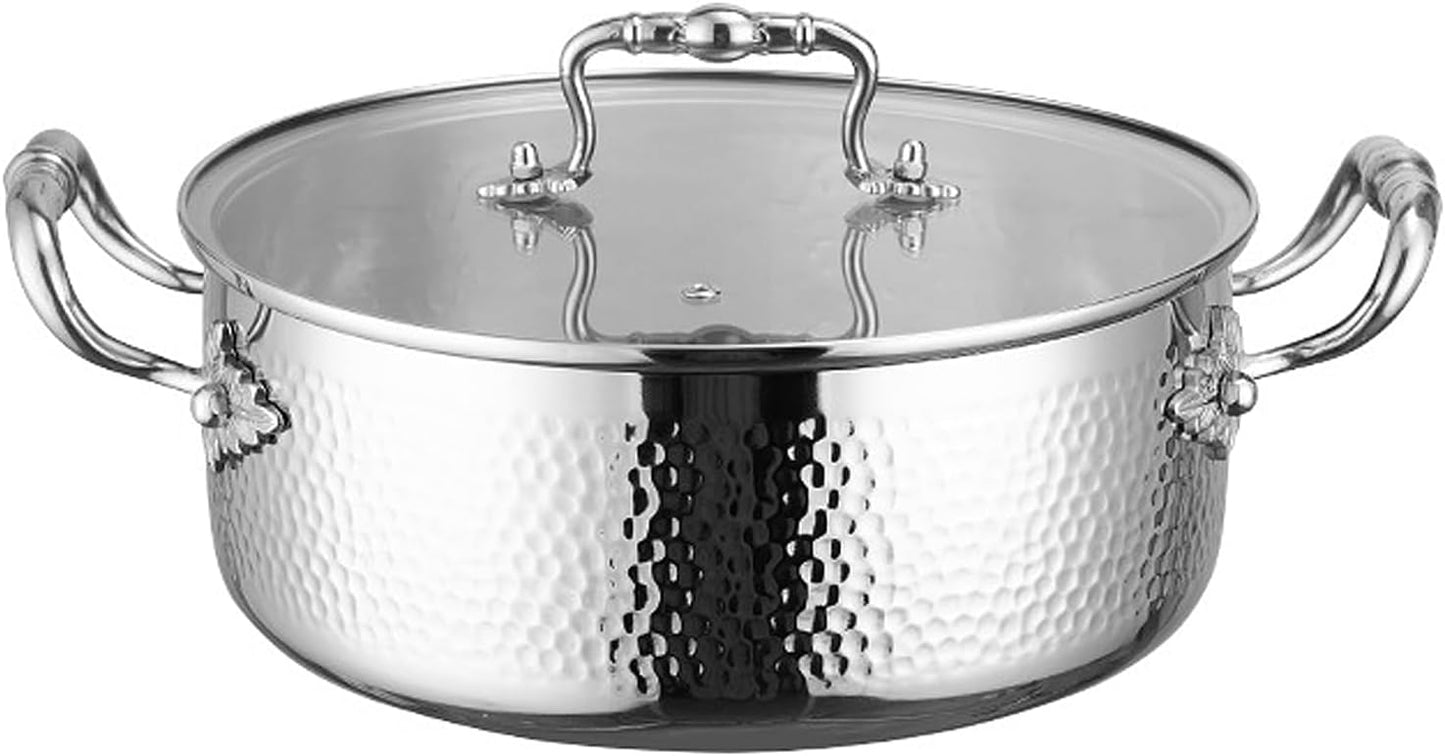 Stainless Steel Stock Pot with Visible Lid for Pasta, Soup, Spaghetti, Nonstick Thick Bottom Stockpot, Induction Pasta Pot Compatible with All Cooktops, Dishwasher Safe,5.6QT