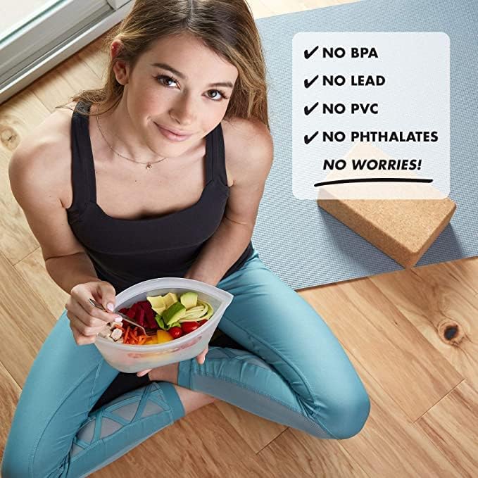 Zip Top Reusable Food Storage Bags | 3 Dish Set [Teal/Peach/Lavender] - Small, Medium, Large | Silicone Meal Prep Container | Microwave, Dishwasher and Freezer Safe | Made in the USA