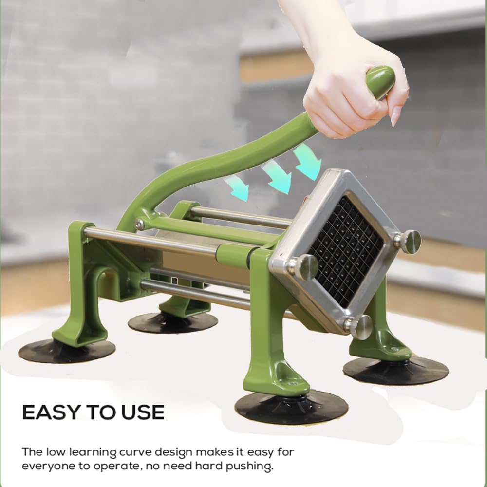 French Fry Cutter Stainless Steel.Potato Cutter for French Fries with 1/2Inch Blade, Commercial French Fry Cutter Manual Potatoes Cutting Machine with Suction Feet.