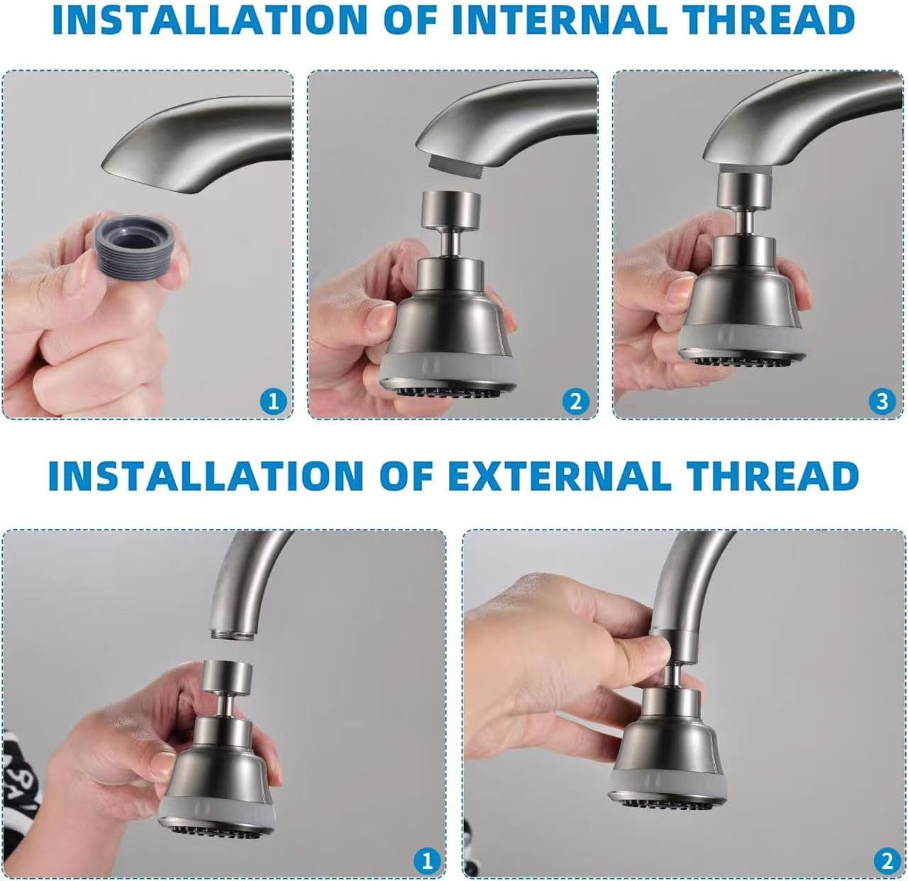 4 Spray Modes Faucet Aerator,360 Degree Faucet Sprayer Attachment,Big Angle Kitchen Faucet Aerator,Swivel Faucet Extender,Sink Sprayer Attachment for faucet,55/64 inch Female Thread (Brushed Nickel)