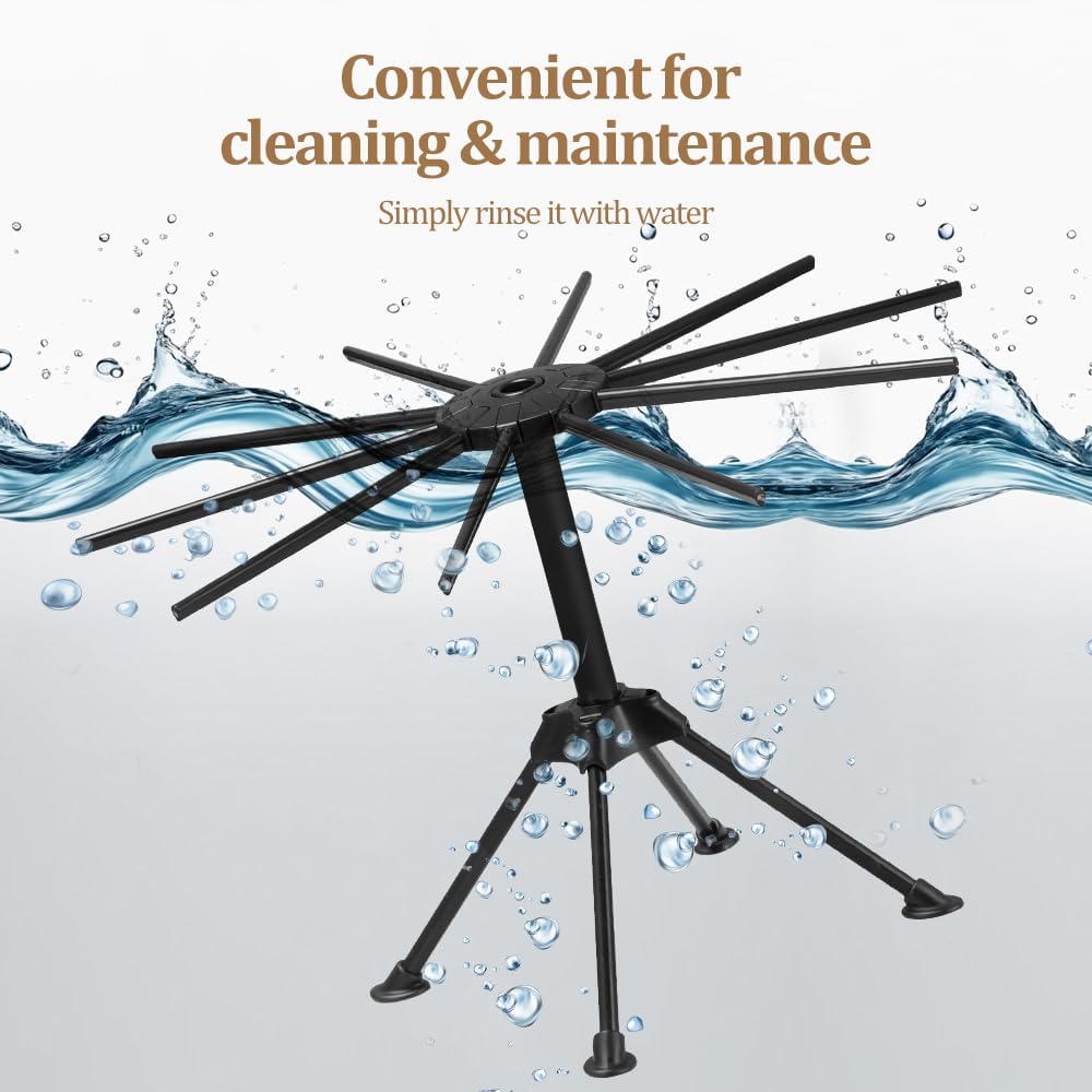 Ourokhome Collapsible Pasta Drying Rack, Plastic Foldable Homemade Fresh Spaghetti Stand Dryer Noodle Hanger for Kitchen with 10 Arms, Stable, Easy Storage, Quickly Set Up (Black)