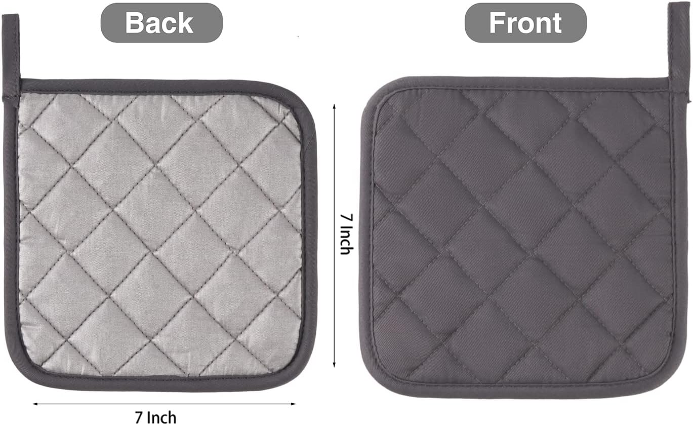 Kitchen Pot Holders Set Heat Resistant Pure Cotton Potholders Kit Trivets Large Coasters Hot Pads Terry Pot Holders for Everyday Cooking and Baking by 7 x 7 Inch Set of 6 Grey